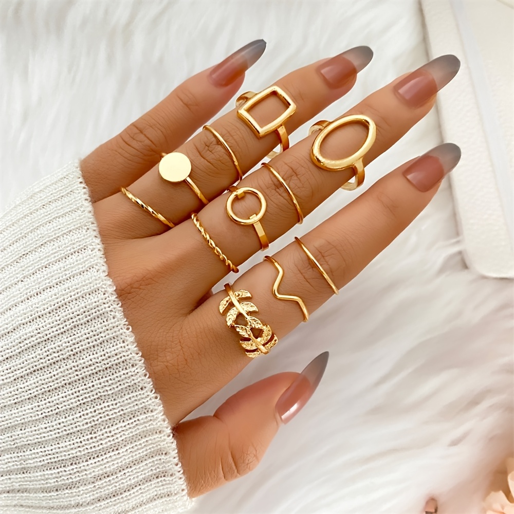 11pc Retro Golden Geometric Stackable Ring Set — Unique Gift